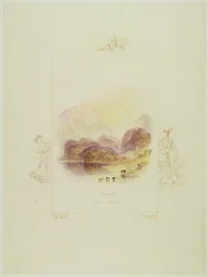 Design for en illustrasjon for Walter Scotts "Lady of the Lake", Loch Achray (blyant, penn og blekk og wc på papir)